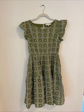 Solitaire Olive Green Eyelet-Style Flutter Sleeve Dress